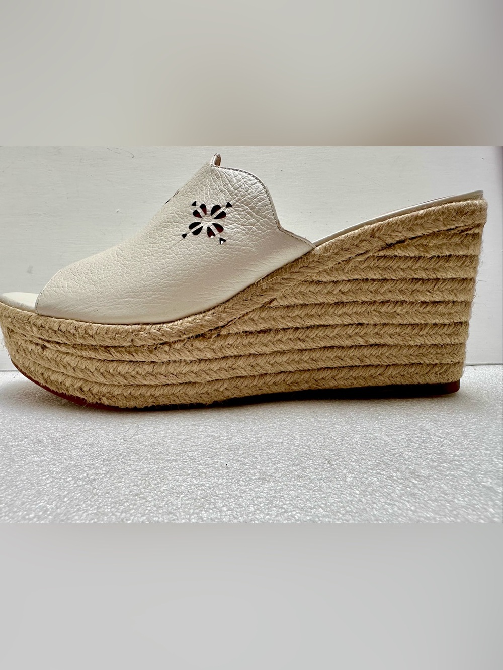 NEW Kate Spade size 8.5 Tenley Espadrille Wedge Leather Sandals mules White